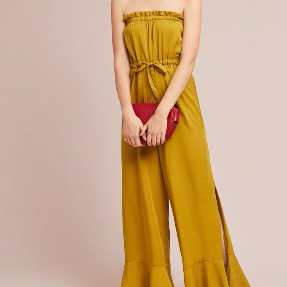 Anthropologie Mustard Strapless Jumpsuit